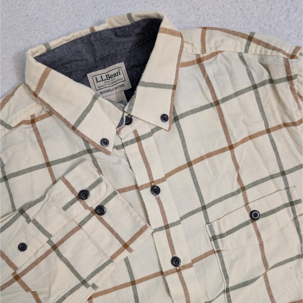 L L BEAN LIGHTWEIGHT Flannel Shirt Plaid Button-Down Collar Men's S Slightly Fit